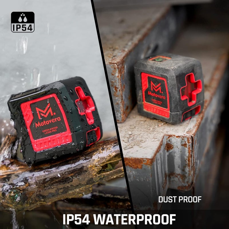 Motovera Laser Level, 100 feet Self Leveling Laser Level, Green Cross Line Rotary Lasers, 4 Brightness Adjustment, Manual Self leveling and Pulse Mode, IP54 Waterproof Battery Carrying Bag Included - Image 5